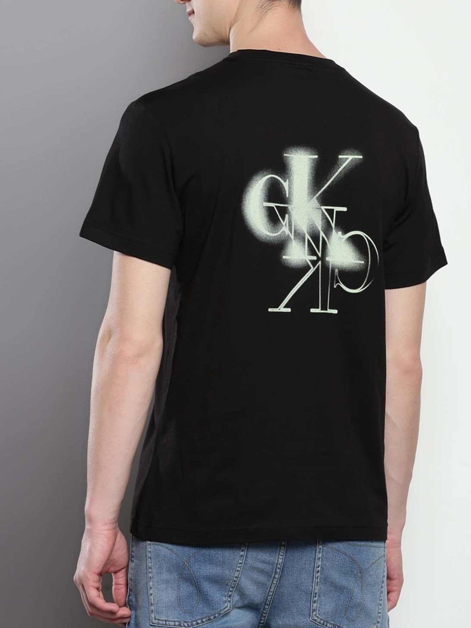 Calvin Klein Black Cotton Regular Fit Logo Printed T-Shirt