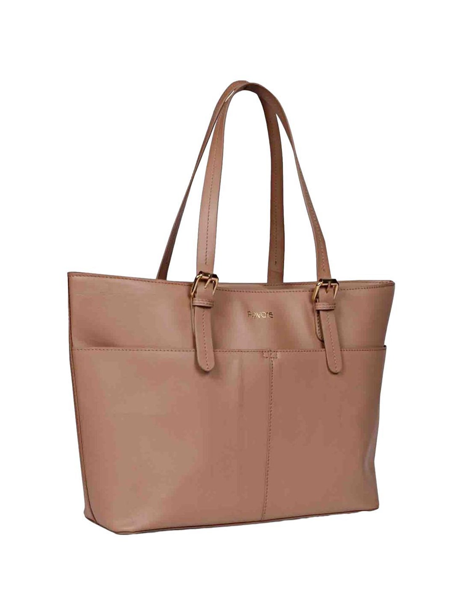 Favore Tan Solid Medium Tote Handbag