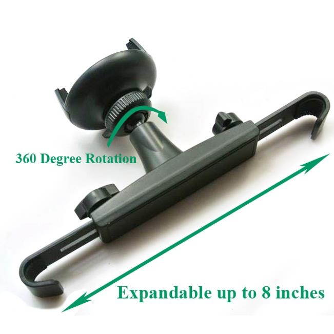 Premium Car Headrest Mount Phone Holder Rotating Cradle Back Seat Entertainment Dock Black V6W for iPod Touch 5 - Google Pixel 2 XL - HTC 10, U11 - Huawei P10 P9 - LG G5 G6, V30