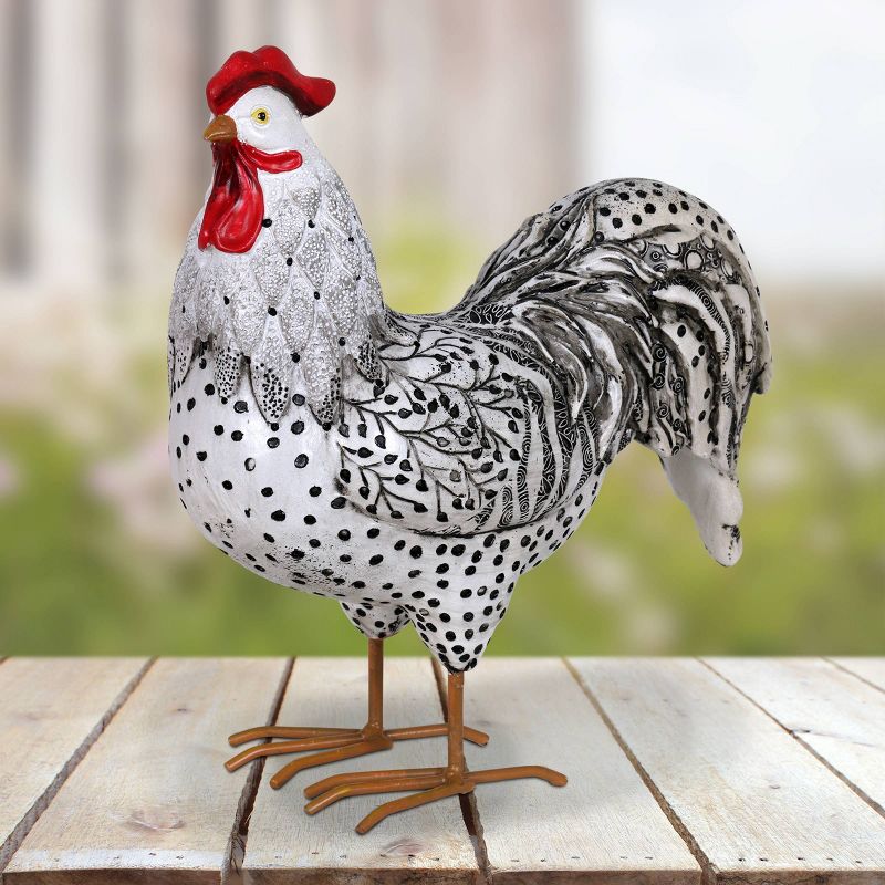 9.84" Resin Rooster Statue Black/White - Exhart