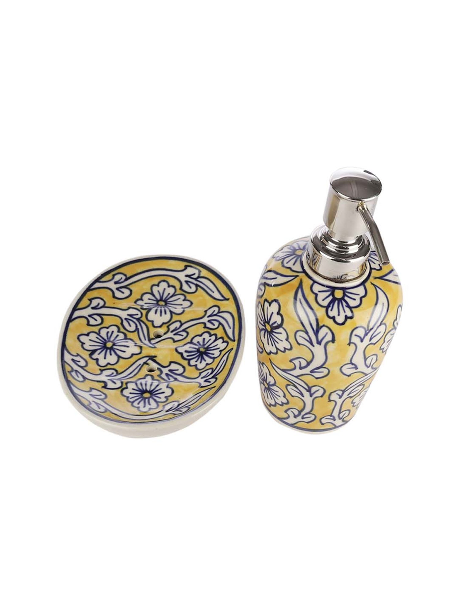 VarEesha Manohar Yellow & Navy Blue Ceramic Bath Accessories - Set of 2