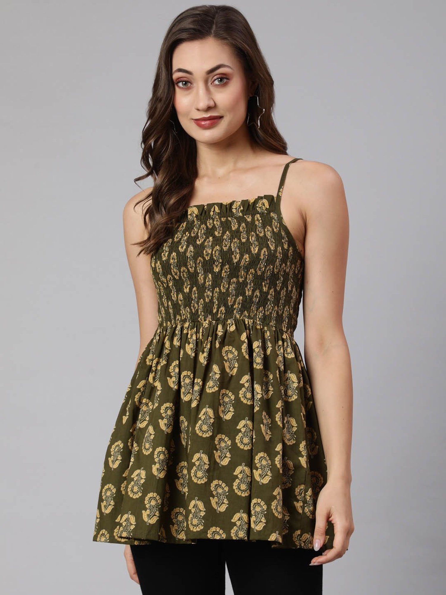 Jaipur Kurti Green Printed Top