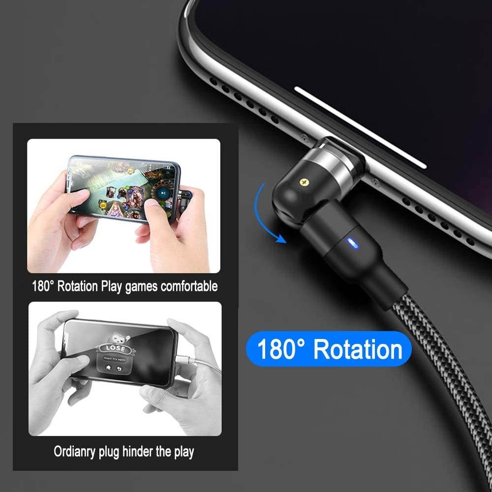 Magnetic Charging Cable 10ft [3-Pack] Melonboy 360&deg&180&deg Rotation Magnetic Phone Charger Cable Nylon Braided 3 in 1 Magnetic Cable Compatible with Micro USB Type C and iProduct - Black