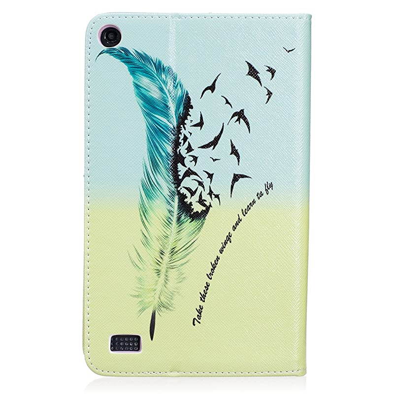 Case for Fire 7 2015  Kickstand Slim Fit Flip Cover with Card Slots Cash Holder Protective Case for  Kindle Fire 7 Display 5th Generation 2015 Release Feather