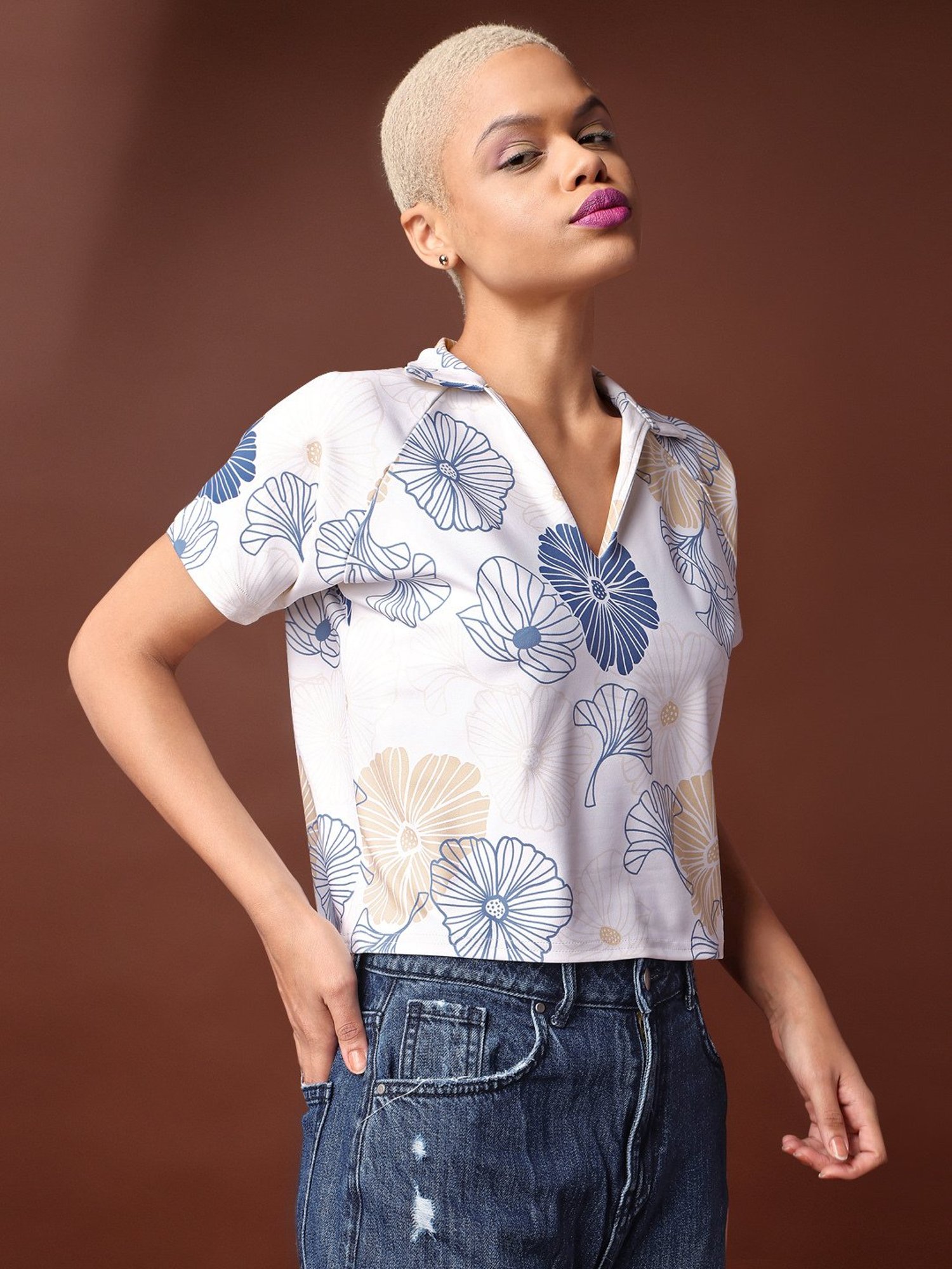 PURVAJA Off White Printed Top