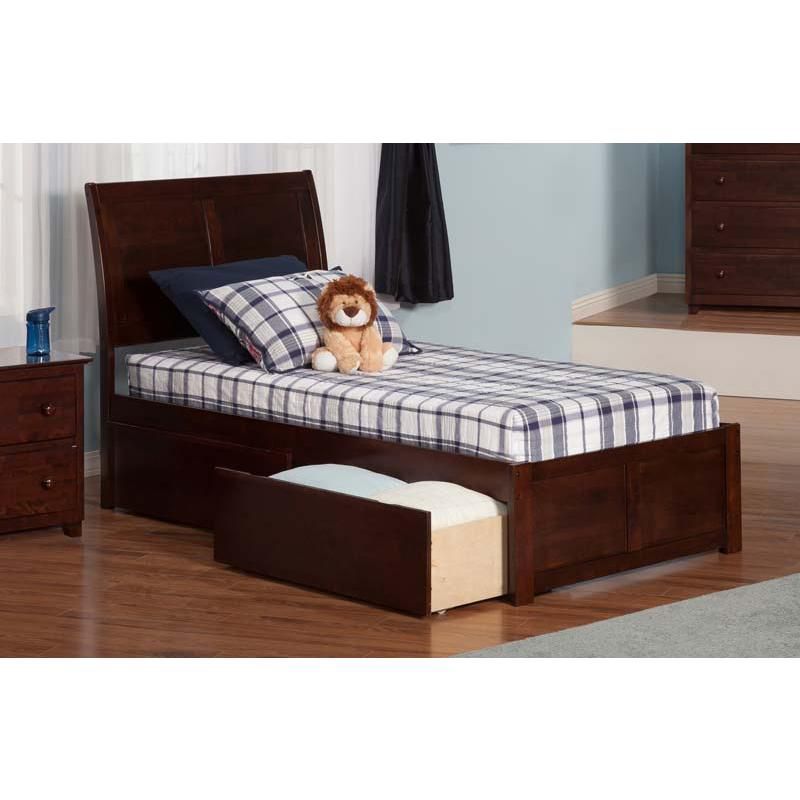 Portland Twin Flat Panel Foot Board w/ 2 Urban Bed Drawers Antique Walnut - Atlantic Furniture