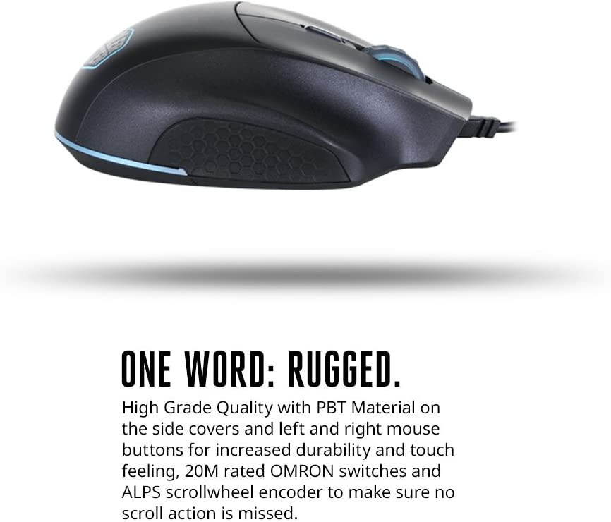 Cooler Master SGM-2007-KLON1 MasterMouse MM520 Claw Grip Gaming Mouse, 7 Buttons, RGB LED 3 Zone Light, On-The-Fly DPI 12000, Lag-Free