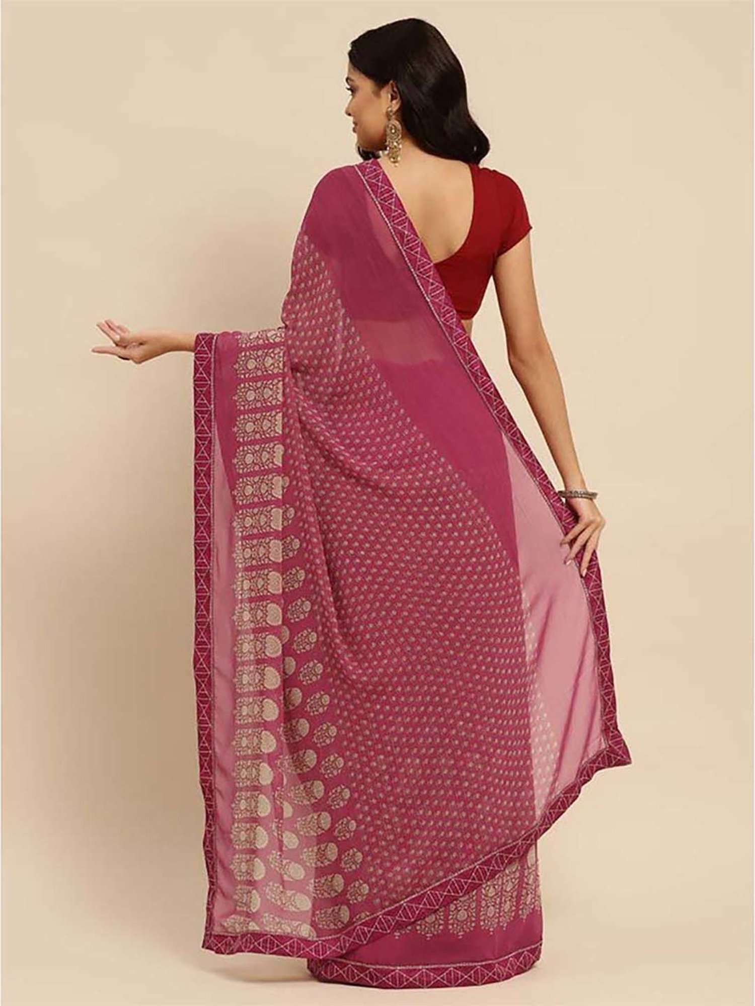 Rangita Purple Floral Print Saree With Unstitched Blouse