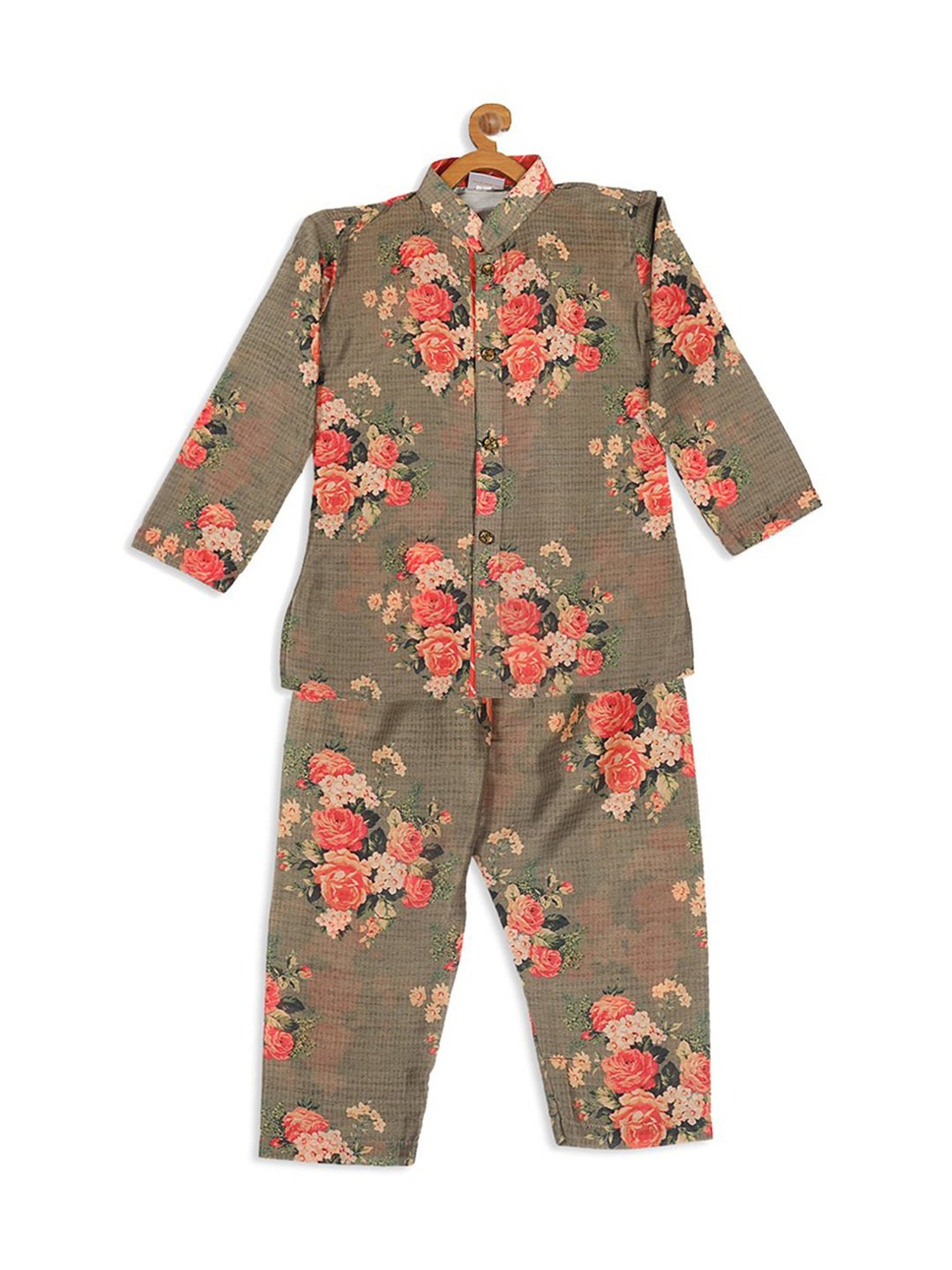 VASTRAMAY SISHU Beige & Pink Cotton Floral Print Kurta Set