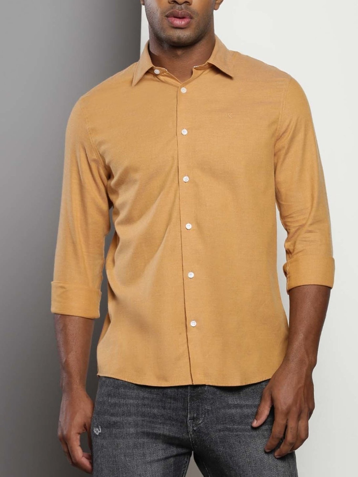 Calvin Klein Orange Pop Cotton Slim Fit Shirt