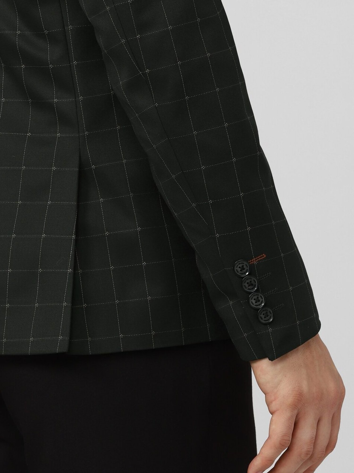 V Dot Black Skinny Fit Checks Blazer