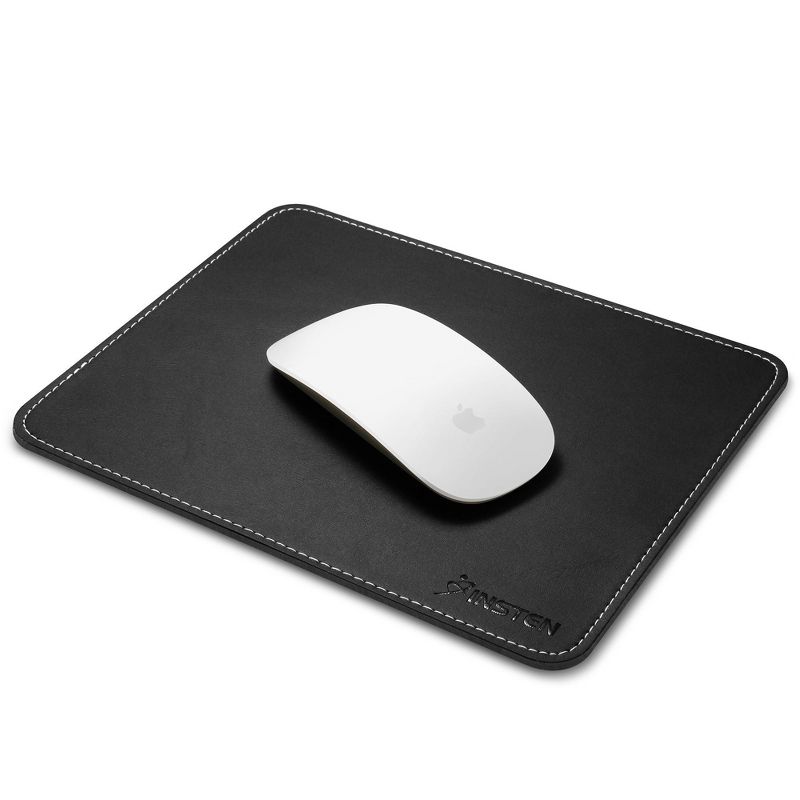 Insten Black Leather Mouse Pad with Anti-Slip Rubber Base & Waterproof Coating & Elegant Stitched Edges