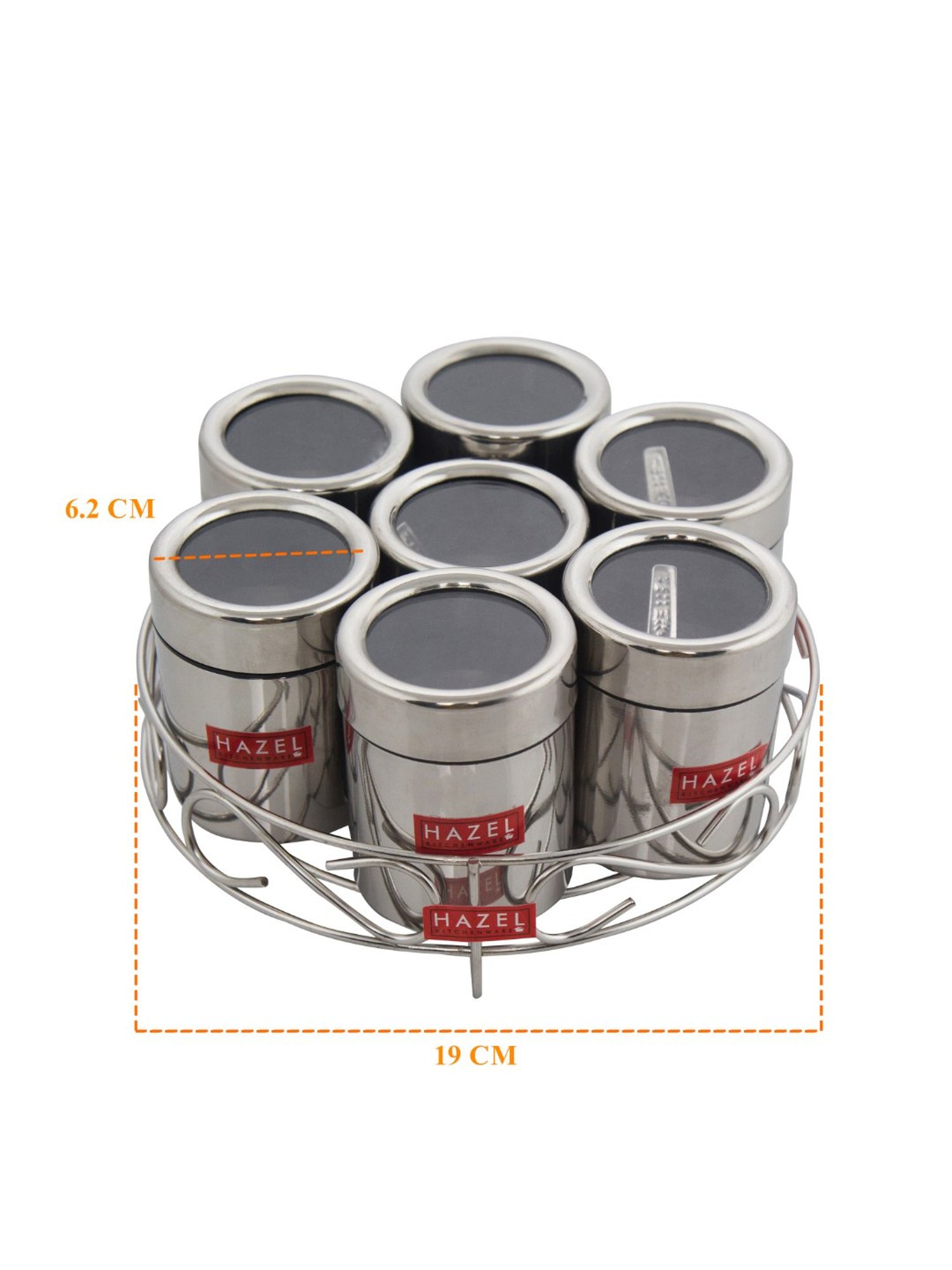 HAZEL Silver Stainless Steel Classic 7 in 1 Masala & Dry Fruit Container Stand with Lid (0.125L)