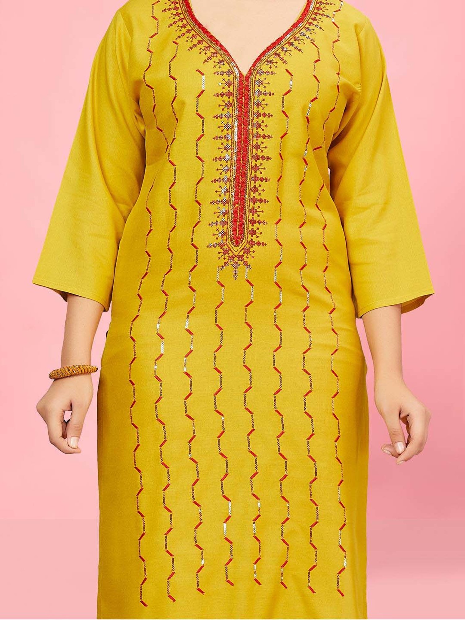 Aarika Kids Yellow & Red Cotton Embroidered Kurti Set