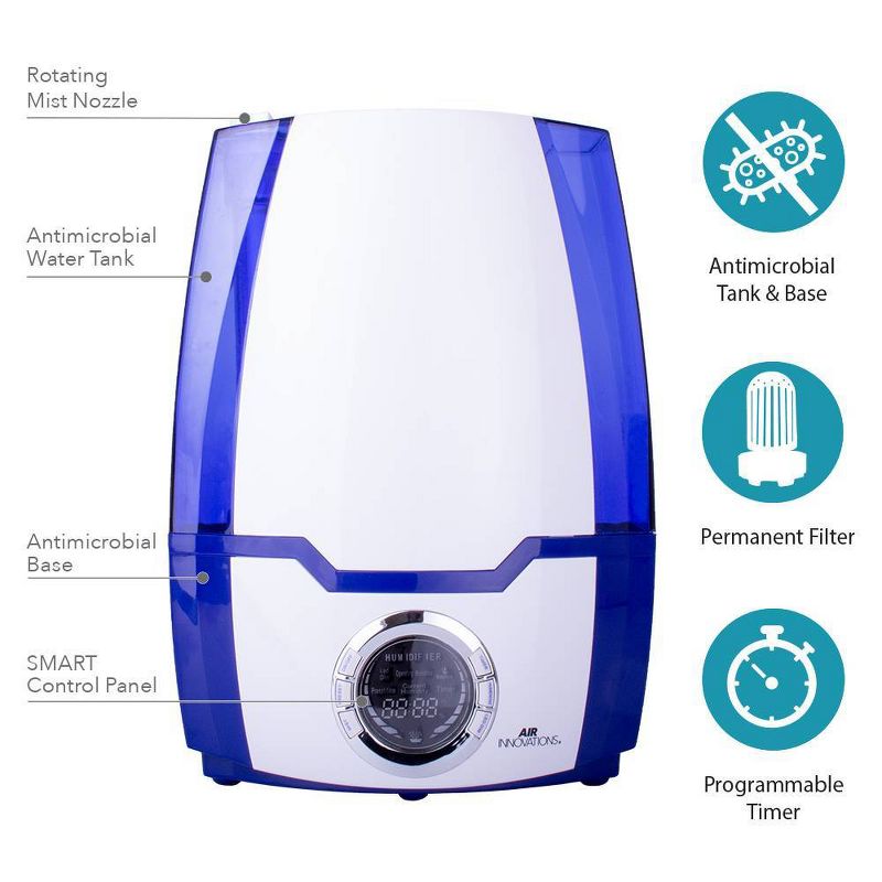 Air Innovations 1.37 Gal Ultrasonic Cool Mist Humidifier with Aroma Tray Blue