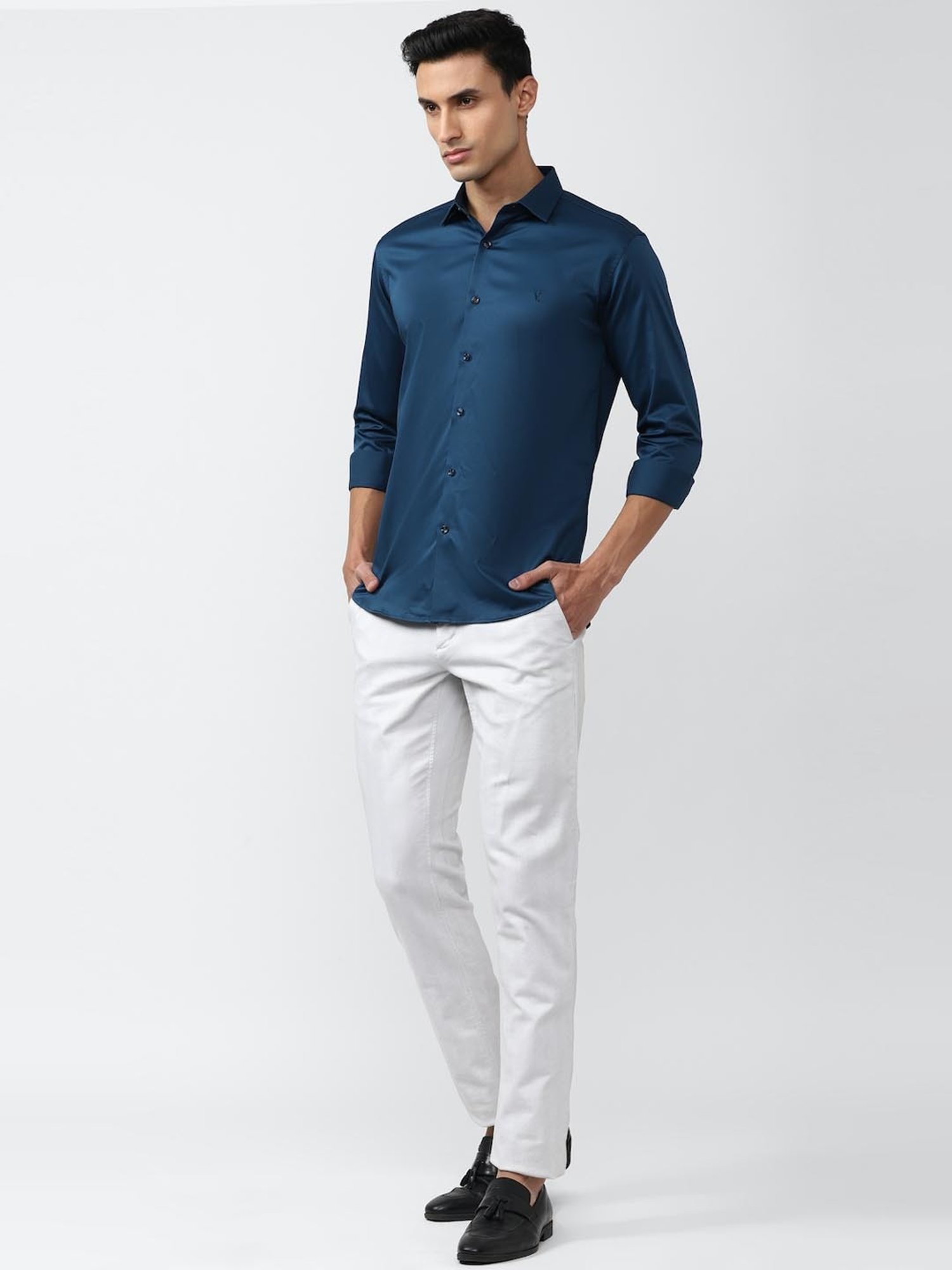 V Dot Blue Slim Fit Shirt