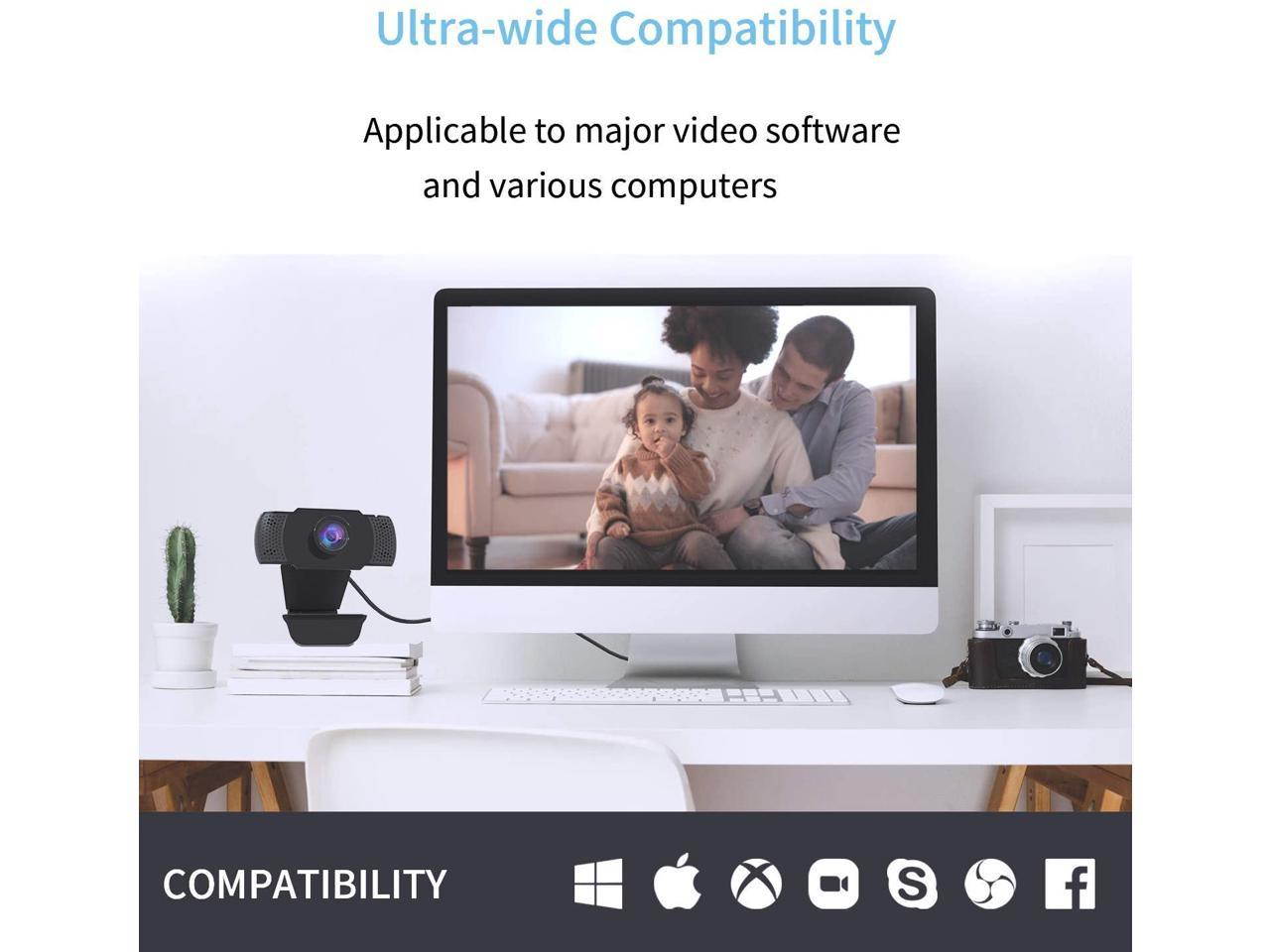 1080P HD Webcam with Microphone, USB 2.0 Camera with Auto Light Correction, Plug and Play, for Video Streaming, Conference, Gaming, Online Classes