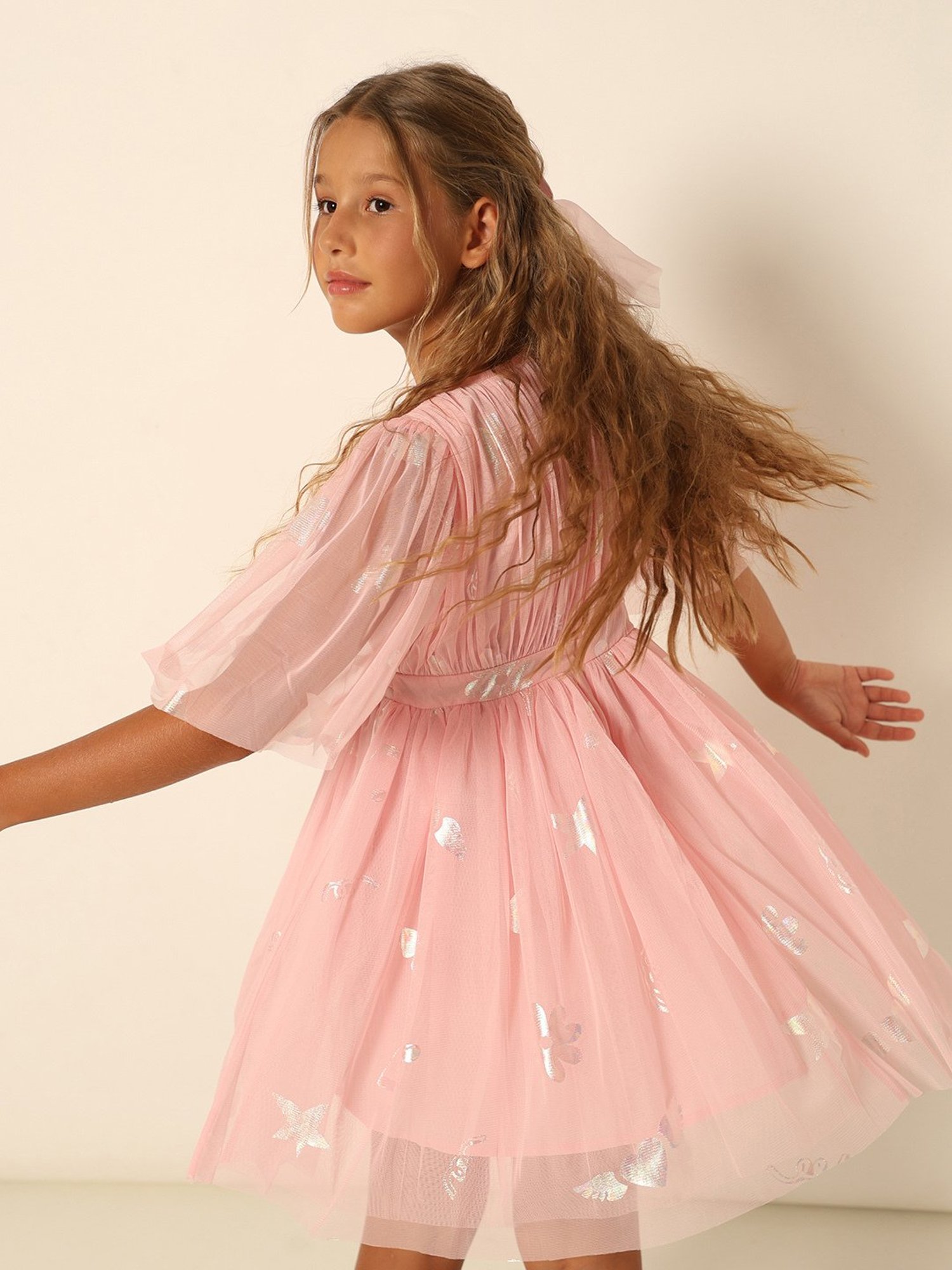 VERO MODA GIRL Pink Printed Fit & Flare Dress