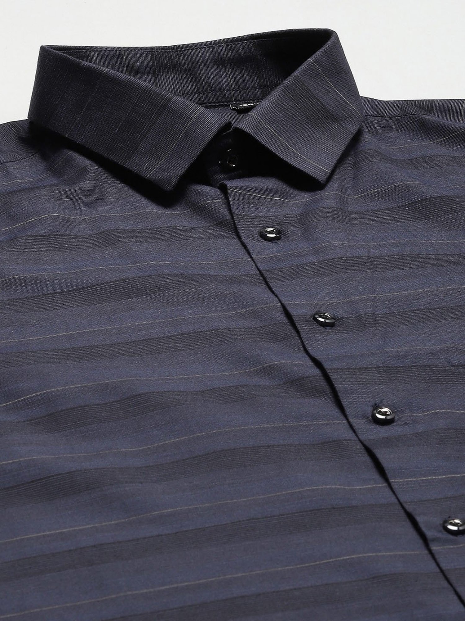 ManQ Navy Regular Fit Striped Shirt