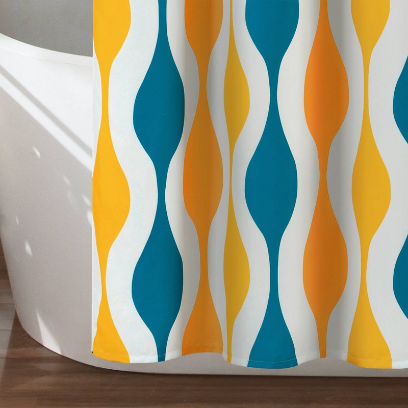 Mid Century Geo Shower Curtain Turquoise/Orange - Lush Décor