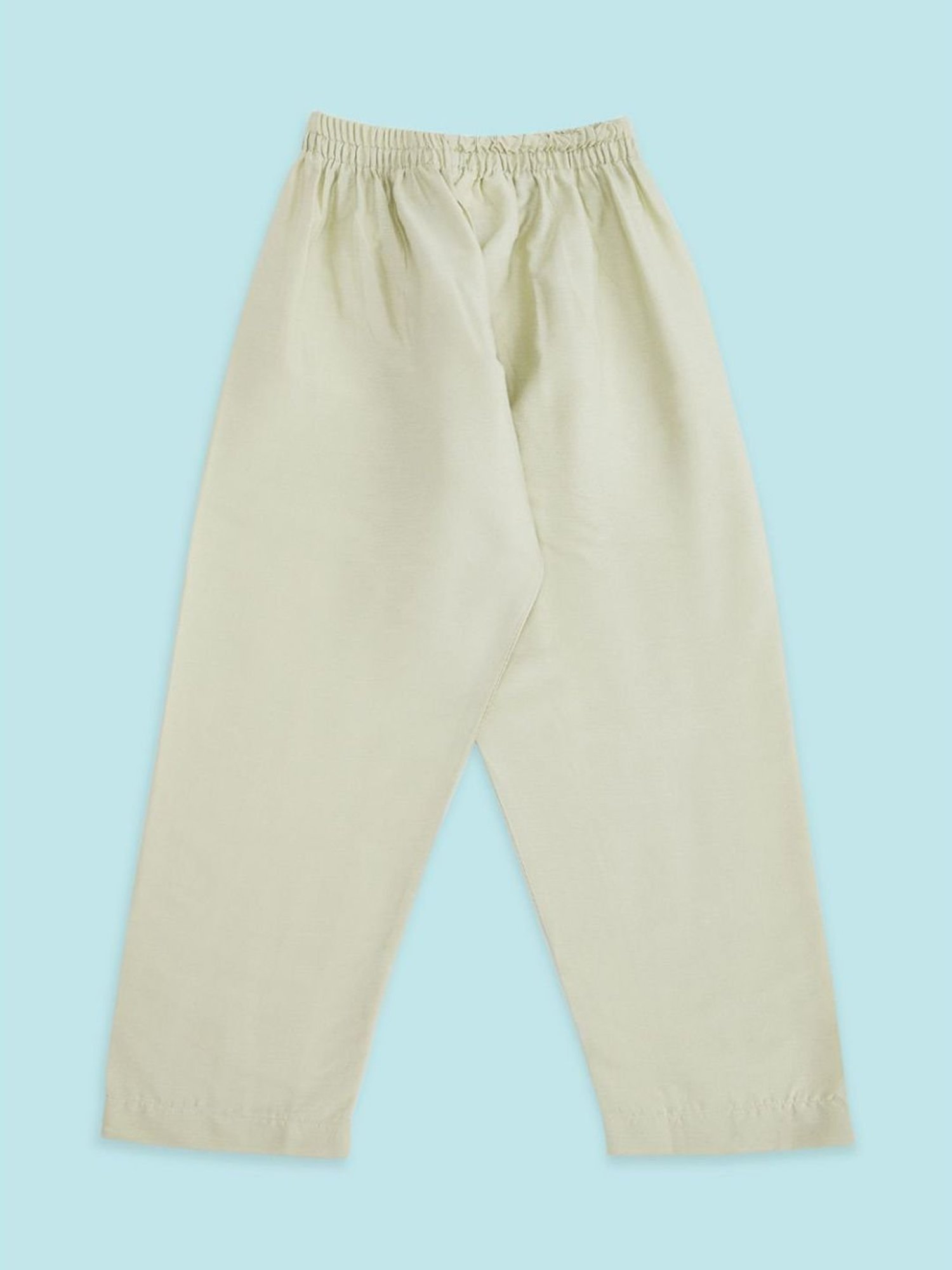 Indus Route by Pantaloons Kids Lime Green & White Jacquard Full Sleeves Kurta Set