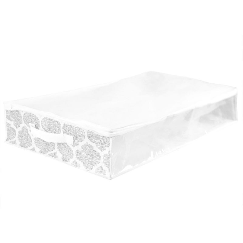 Home Basics Arabesque Non-Woven Under the Bed Storage Bag with See-through Front Panel, White