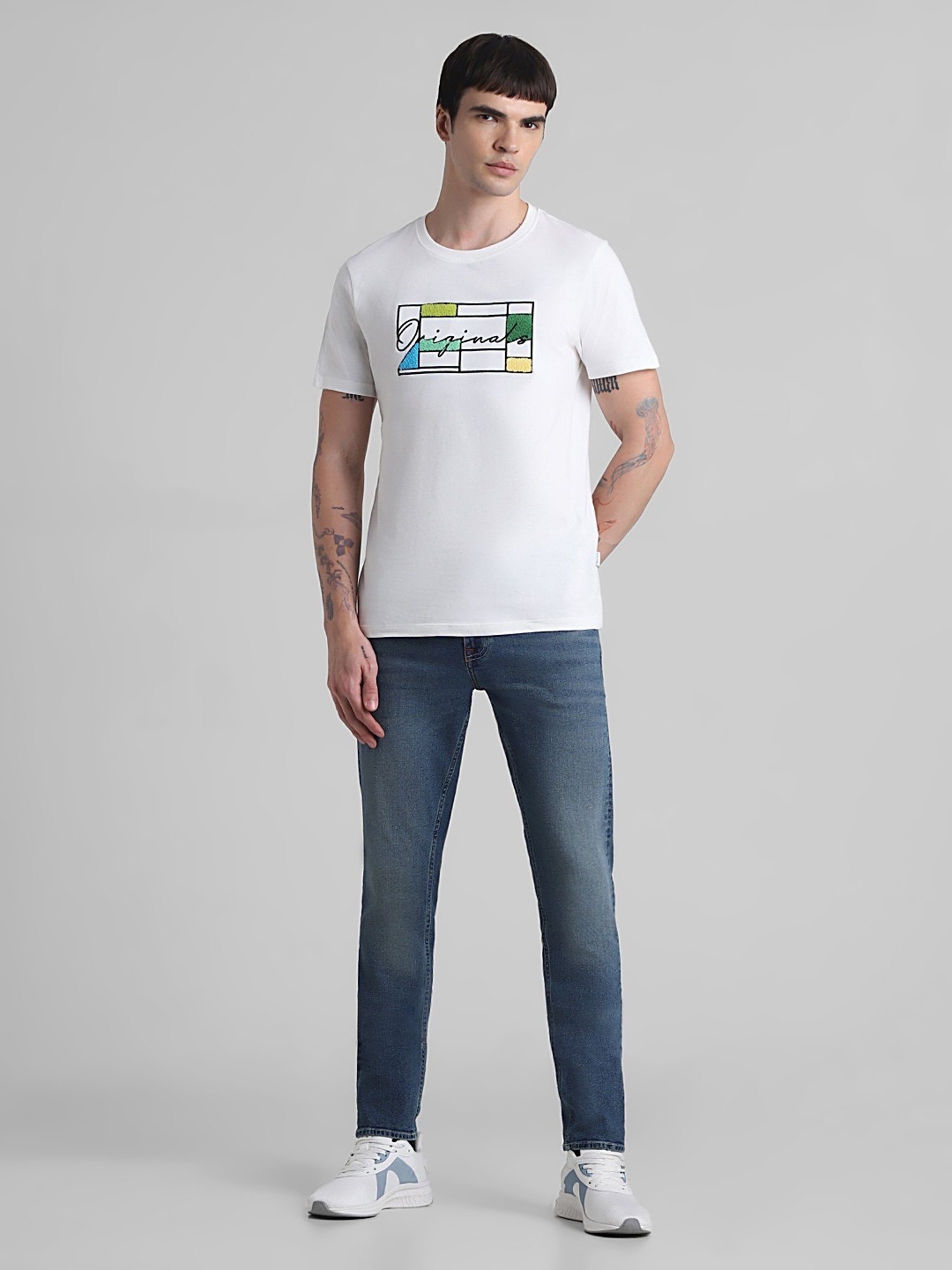 Jack & Jones Cloud Dancer Cotton Regular Fit Printed T-Shirt