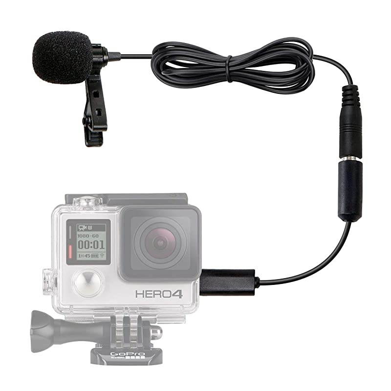 GM100 Clipon Lavalier Microphone for Compatible with GoPro HERO3 HERO3+ and HERO4 Black White and Silver Editions Includes Mic Adapter for Go Pro