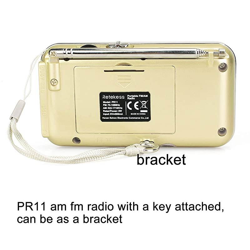 PR11 AM FM Radio Portable, Rechargeable Transistor Radios Small with Headphone Jack, MP3 Music Player Speaker Support TF USB AUX Port (Gold)