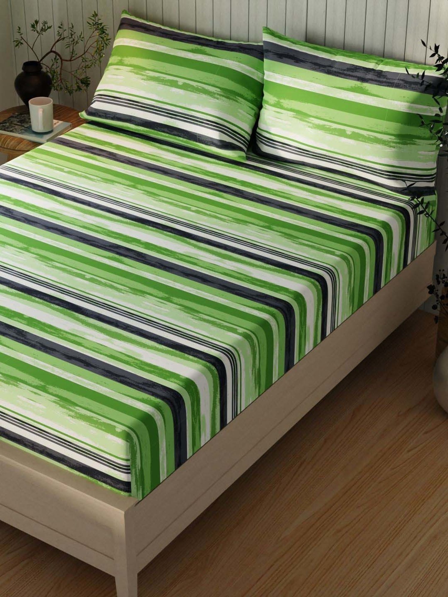 BIANCA Lopez Green Cotton 120 TC Kopa Extra Smooth Double Size Bed Sheet With Pillow covers