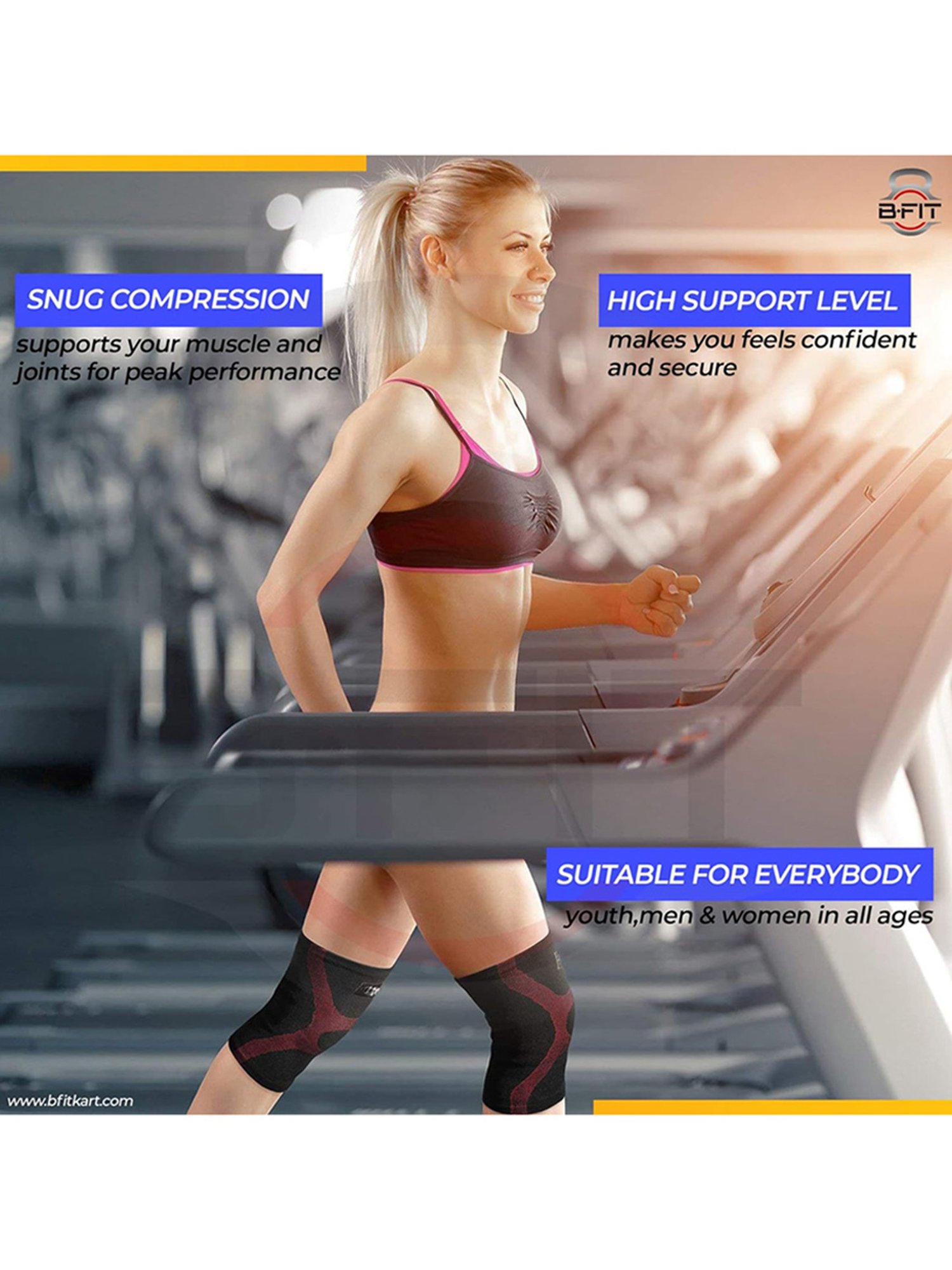 B Fit CM-01 Knee Compression Sleeve One Pair (Black)