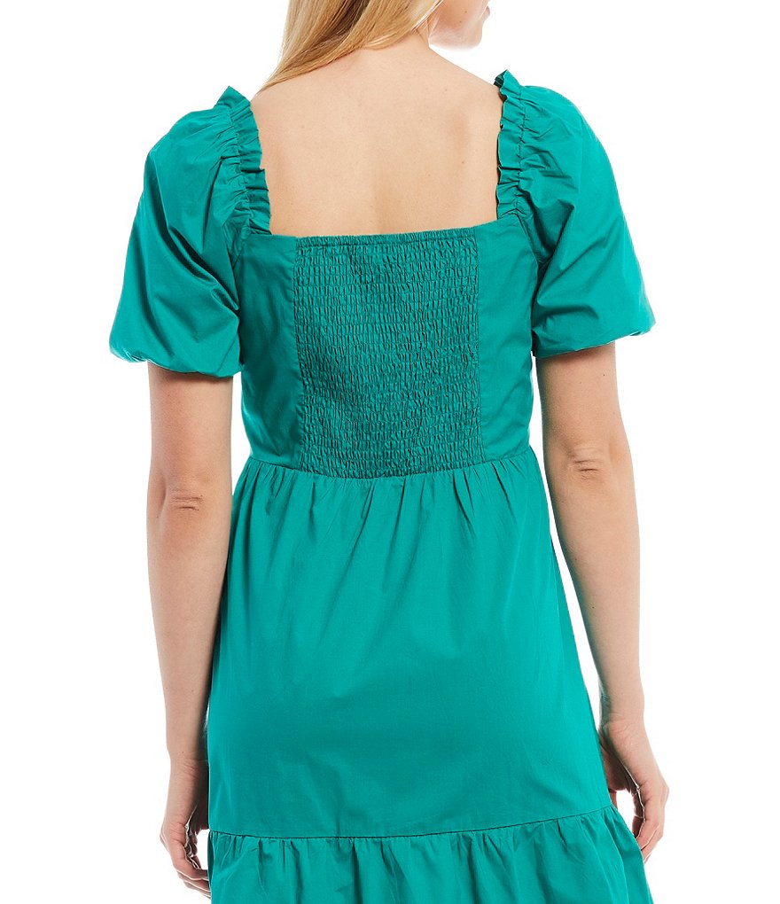 Skies Are Blue Puff Sleeve Tiered Sweatheart Neck Midi Dress