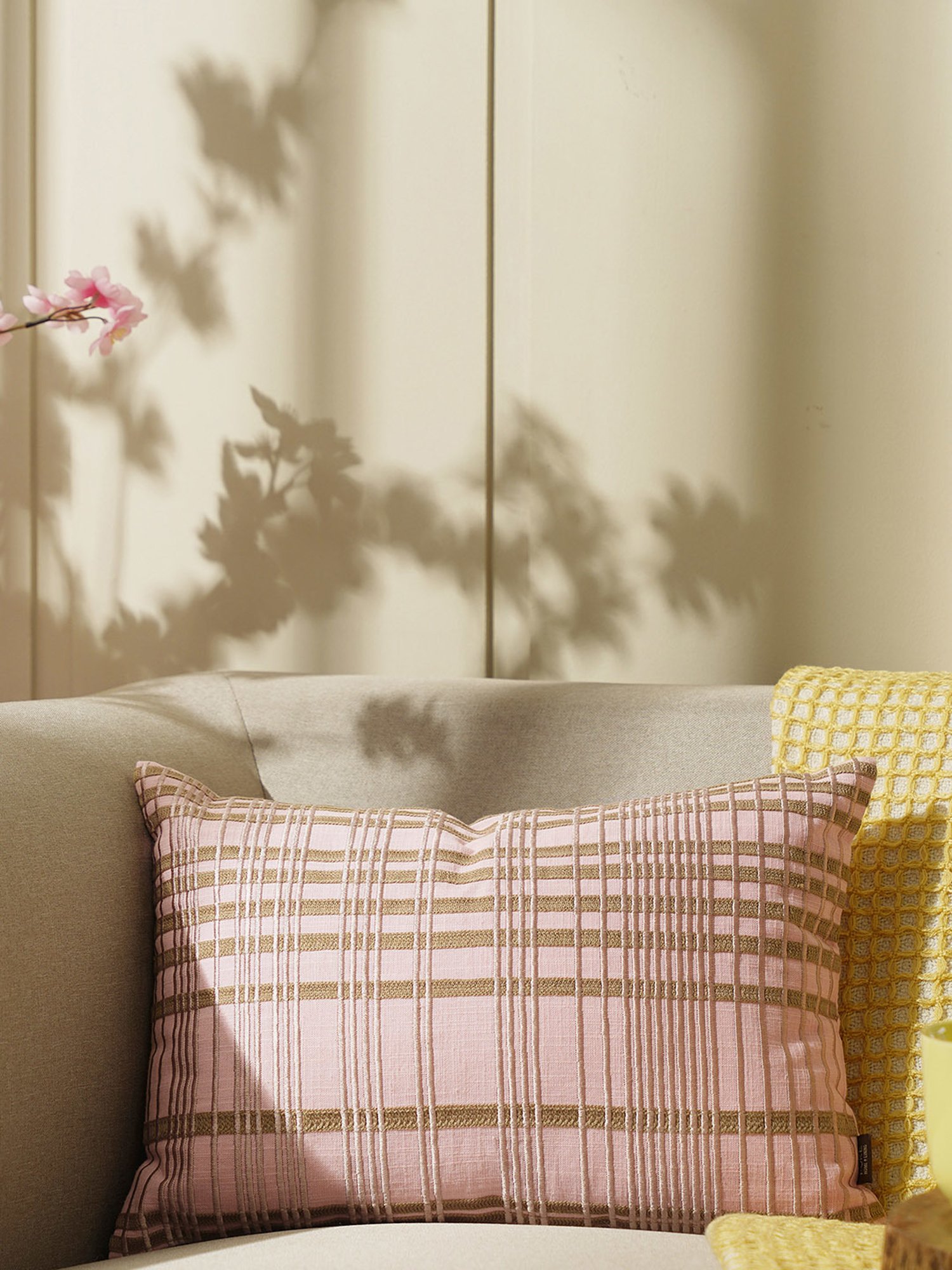 Pure Home and Living Pink Cotton Embroidery Cushion Covers