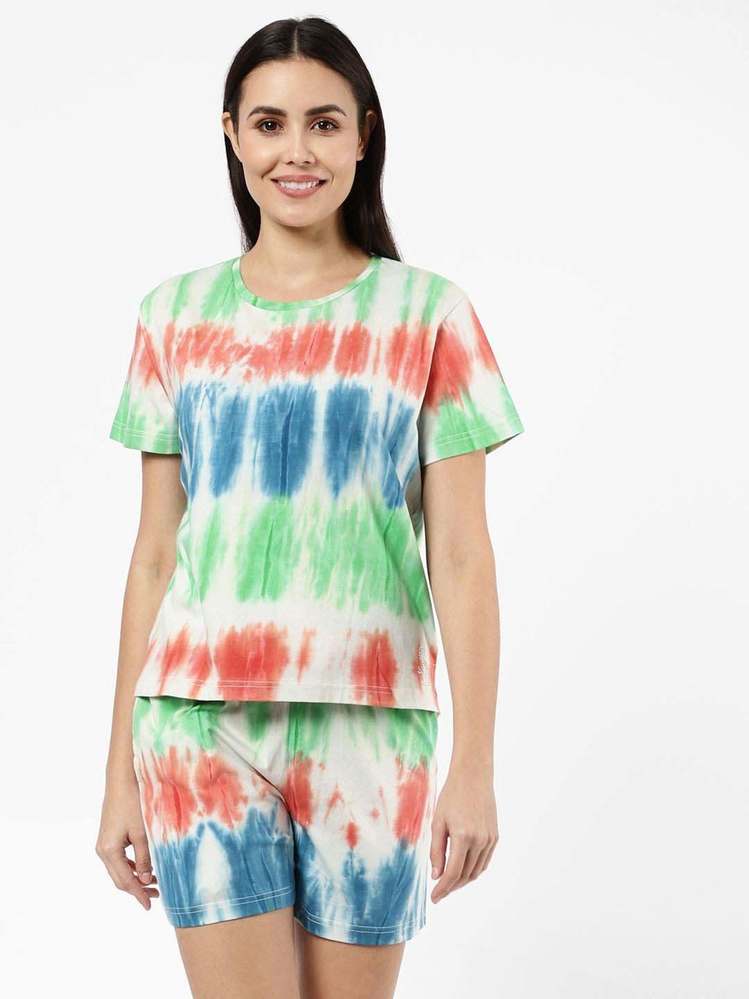 Sweet Dreams Multicolored Cotton Tie & Dye T-Shirt & Shorts Set