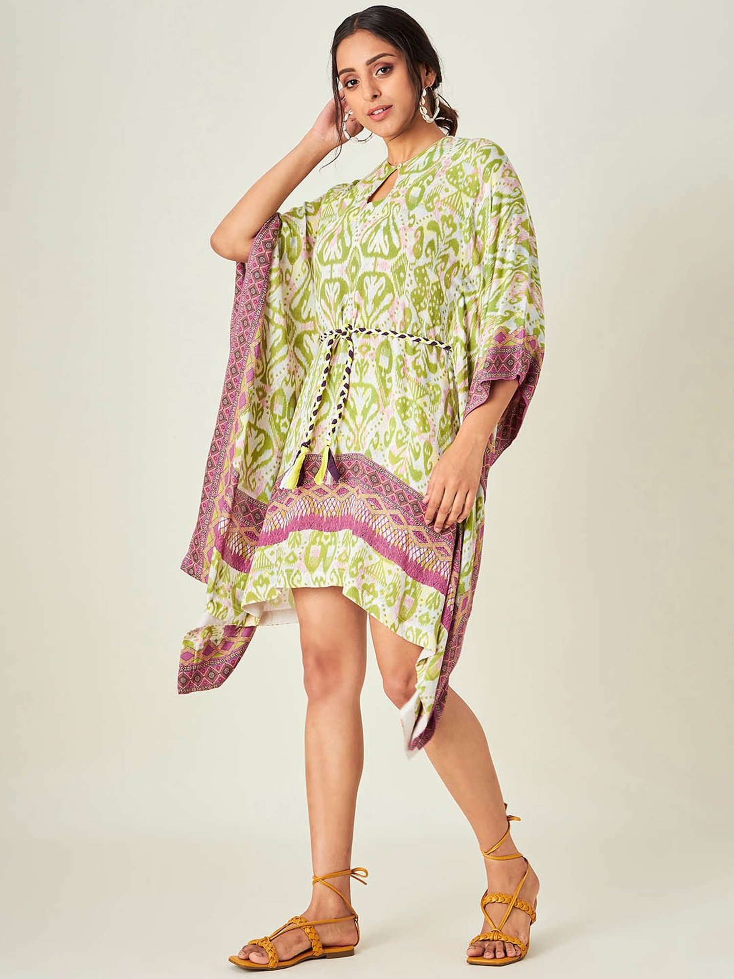 The Kaftan Company Green Printed Kaftan Dress
