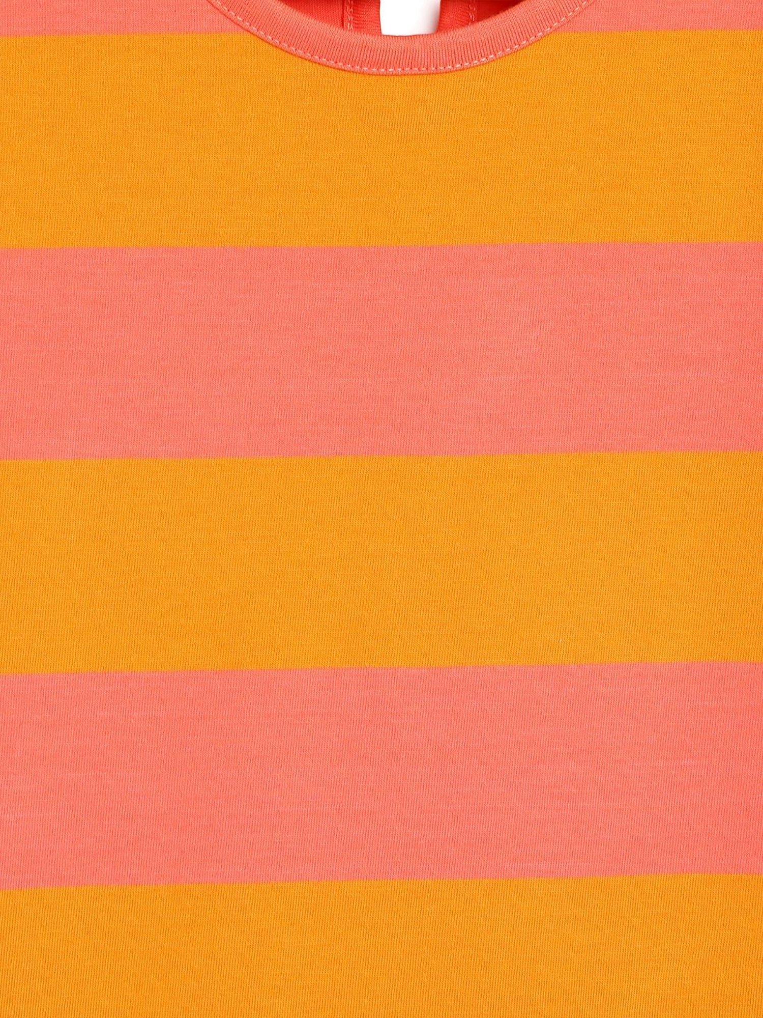 Campana Kids Peach & Brown Cotton Striped Dress