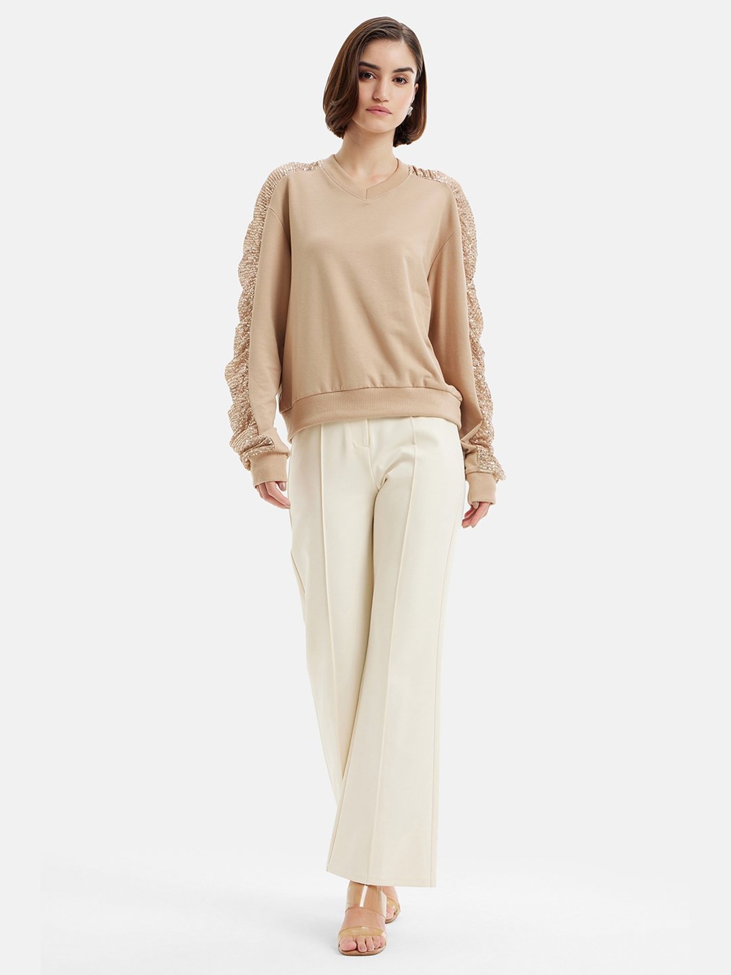 Kazo Beige Embellished Sweatshirt