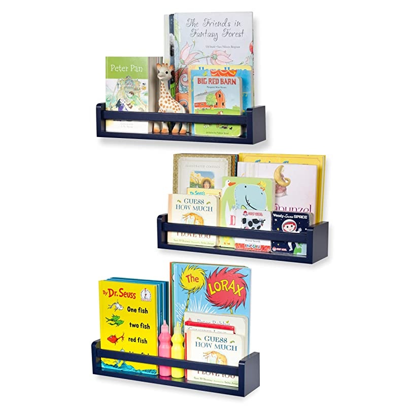 Decor Wall Shelves 3 Shelf Set Floating Bookshelves for Baby amp Kids Room Book Organizer Storage Ledge Display Holder for Toys CDs Spice Rack Ships Assembled Navy Blue