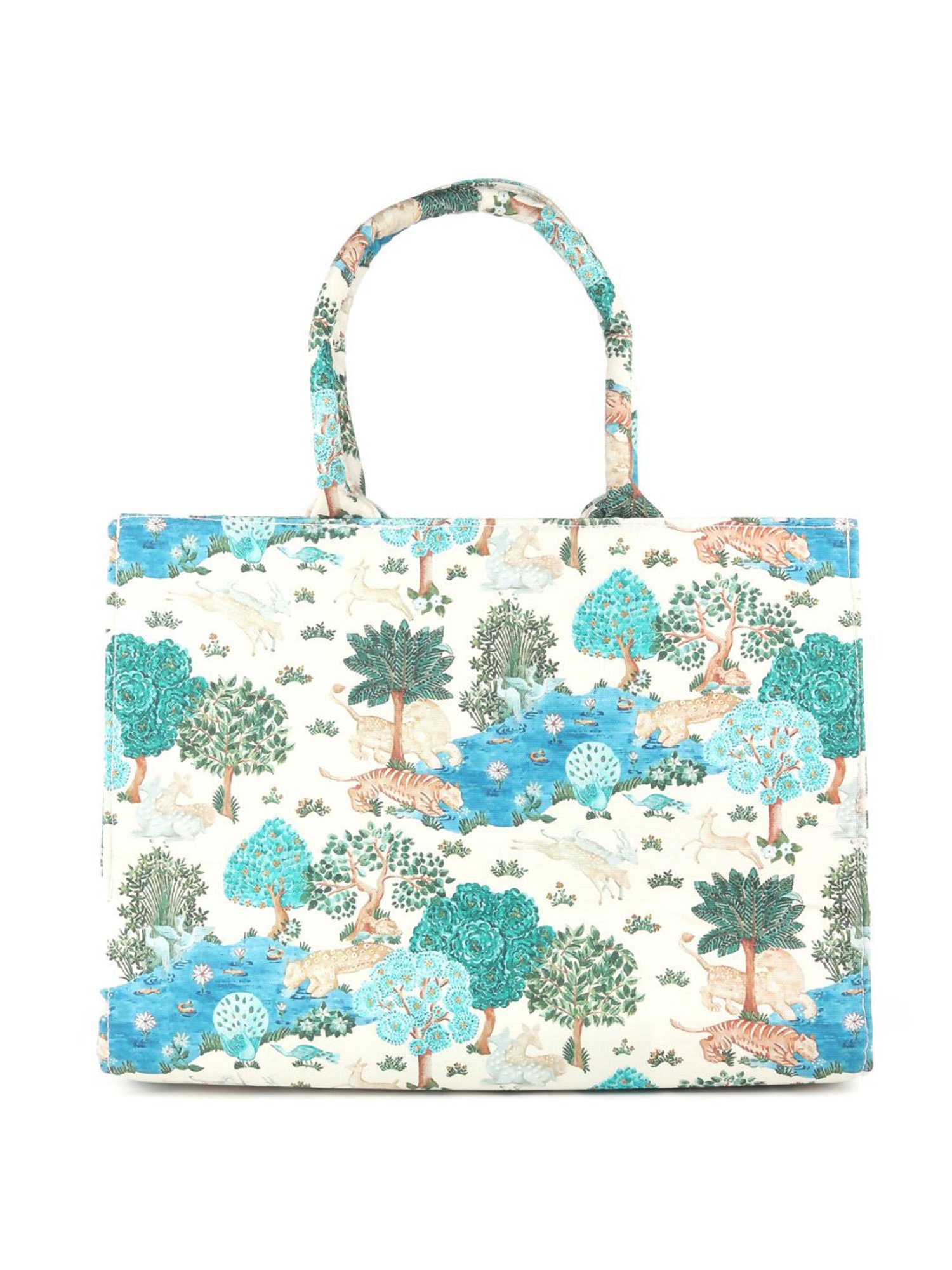 Odette Green Fabric Printed Tote Handbag