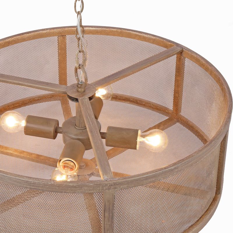 18" Metal Dixsie Caged Farmhouse Chandelier Woodgrain - River of Goods