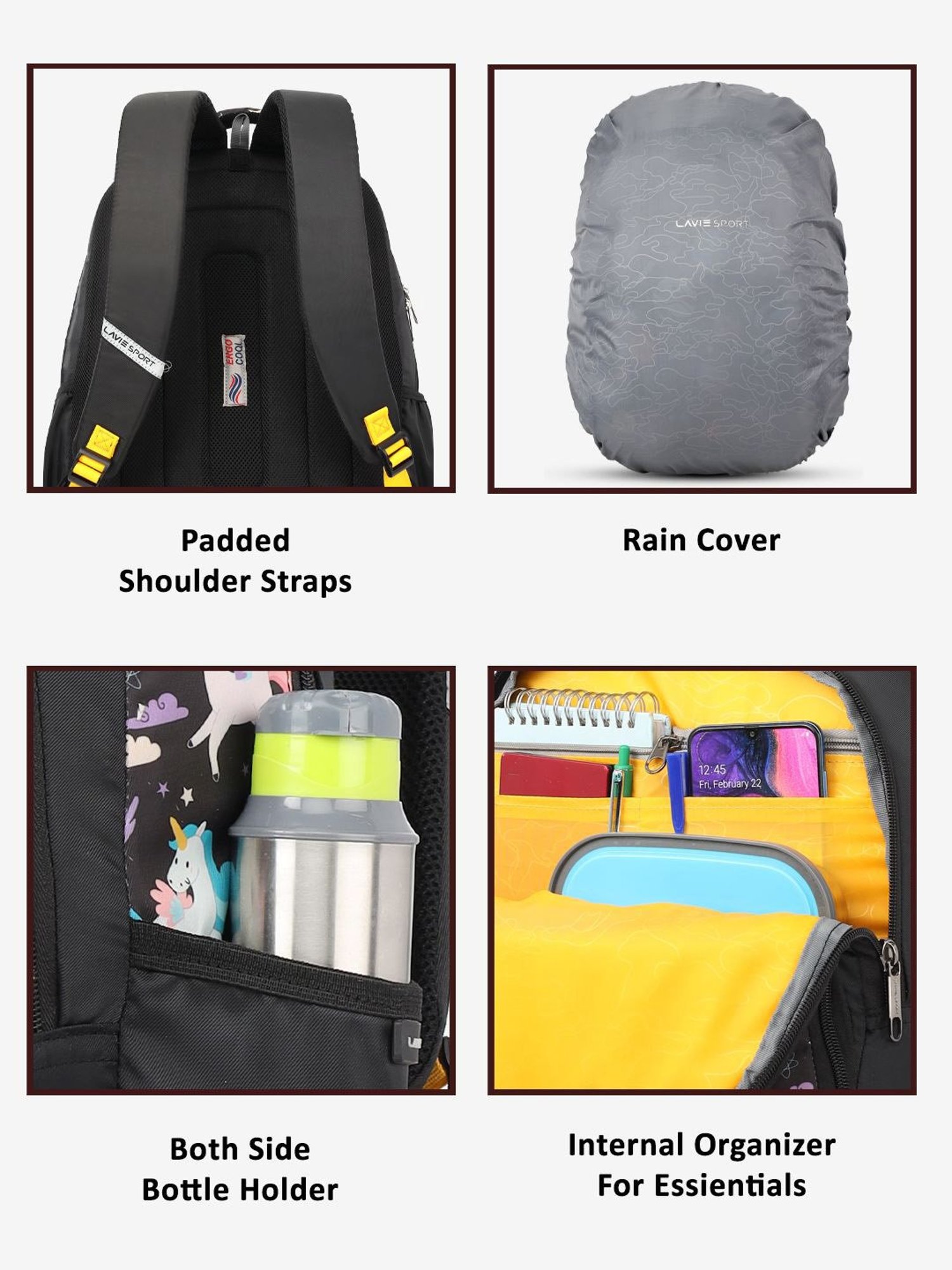 Lavie Sport Unicorn Star 39L Printed School Backpack with Rain cover for Girls (Black)