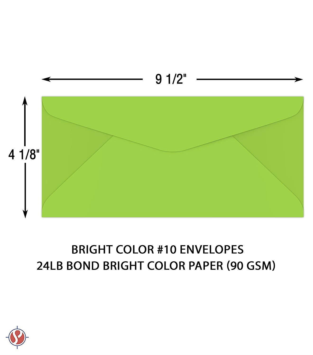 #10 Business Envelopes | 24lb (4 3/4 X 11 inches) | 50 Envelopes Per Pack | Lime Green