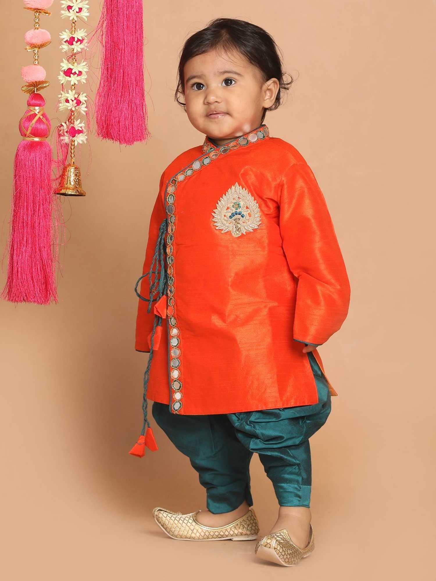 VASTRAMAY SISHU Orange & Teal Blue Embroidered Kurta Set