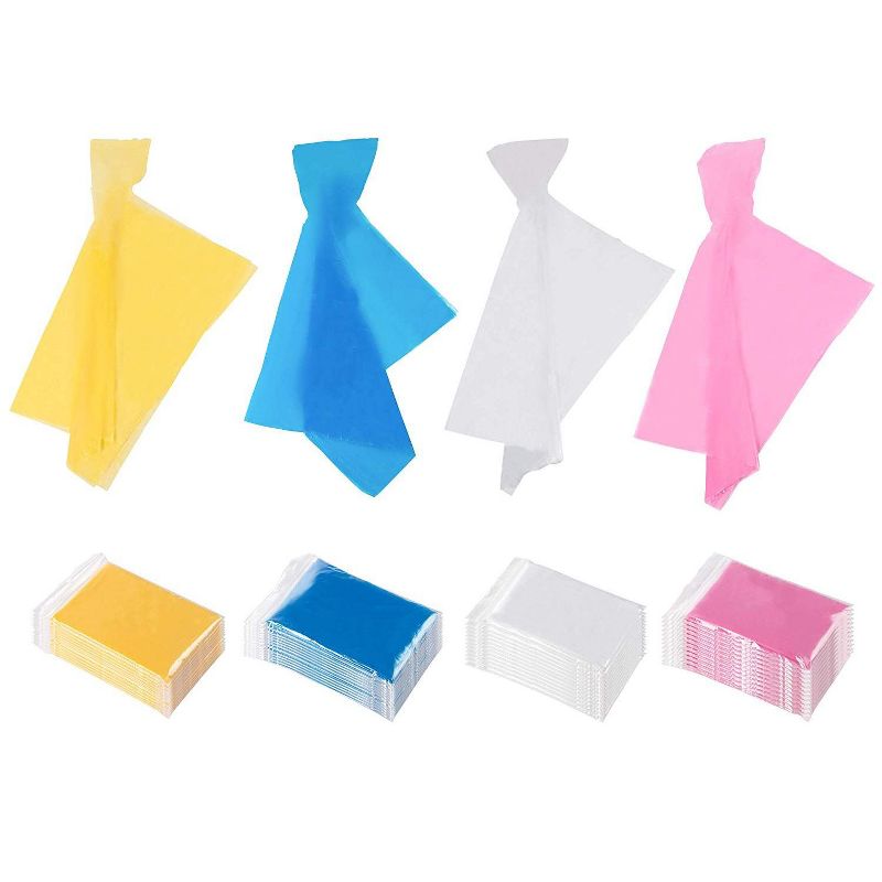 Juvale 48 Pack Adults Rain Ponchos with Hood, Disposable Emergency Raincoat, 4 Assorted Colors