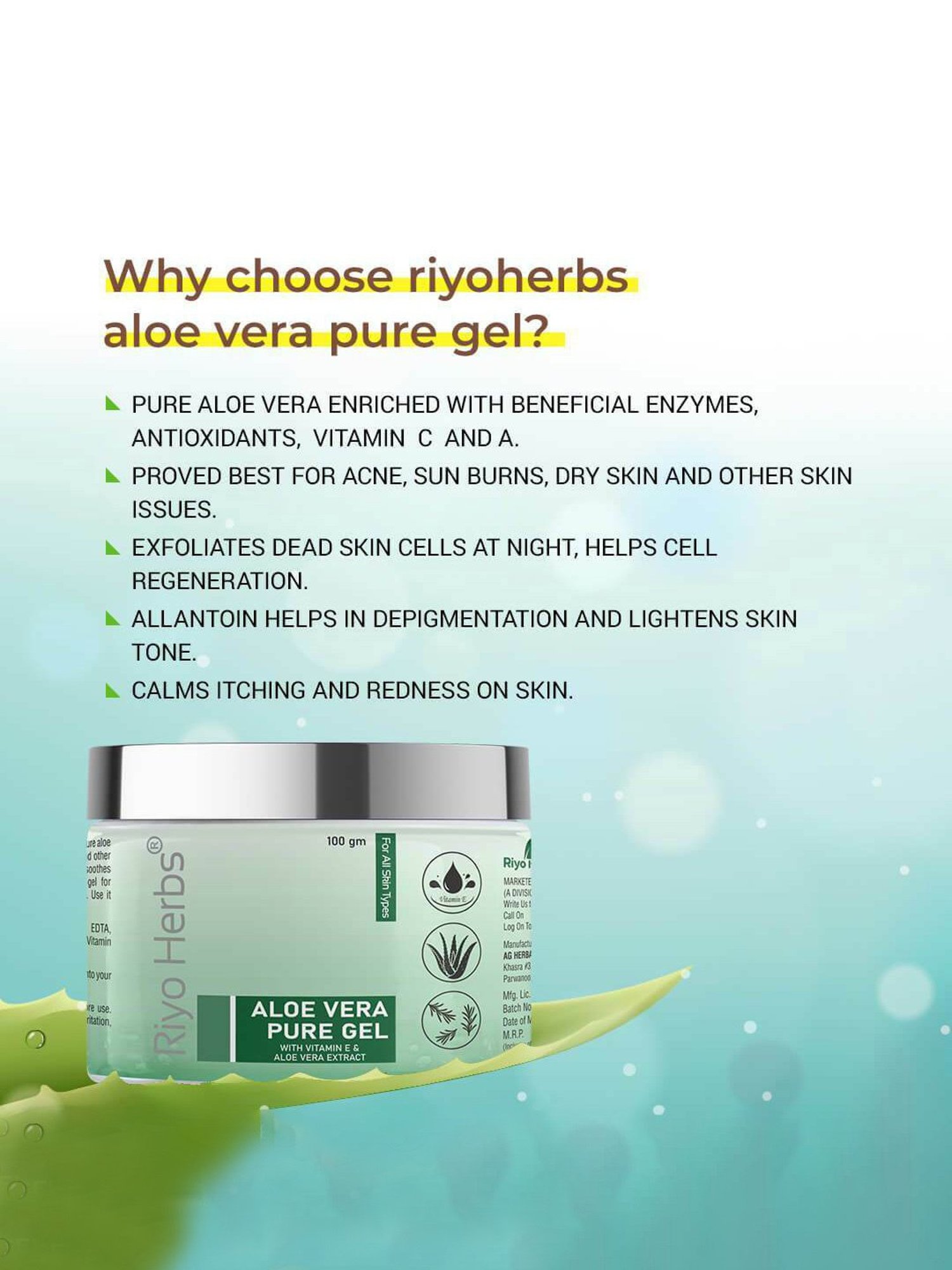 Riyo Herbs Aloe Vera Pure Gel - 100 gm