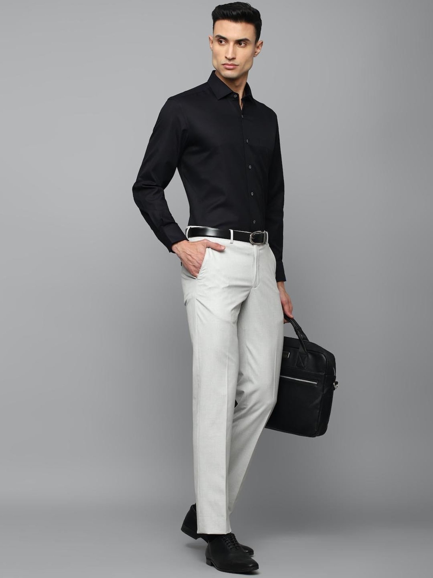 Luxure By Louis Philippe Black Cotton Regular Fit Shirt