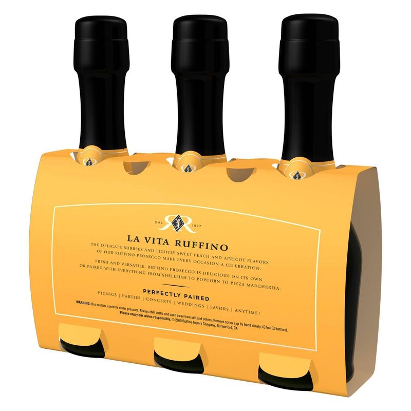 Ruffino Prosecco DOC Italian White Sparkling Wine - 3pk/187ml Bottles