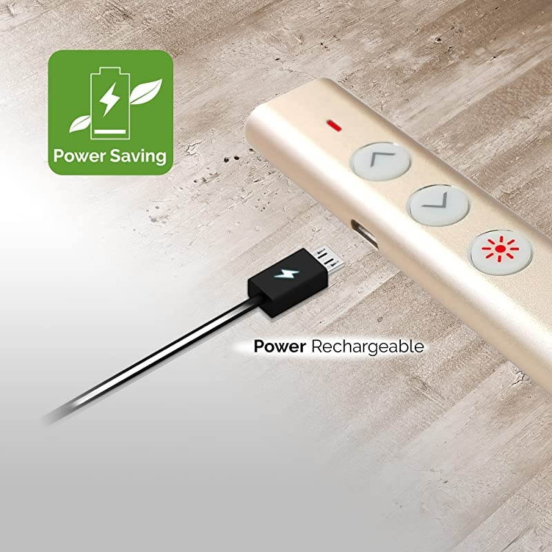 Aluminum 24G Rechargeable Wireless Presenter Remote Clicker with Red Pointer Mac Keynote and Windows PowerPoint PPT Clicker Office Presentation Pointer Gold