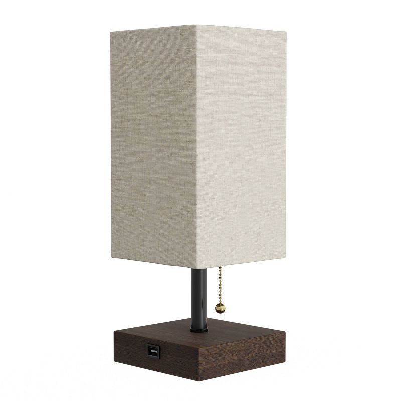 USB Rectangle Lamp with Wood Base (Includes LED Light Bulb)