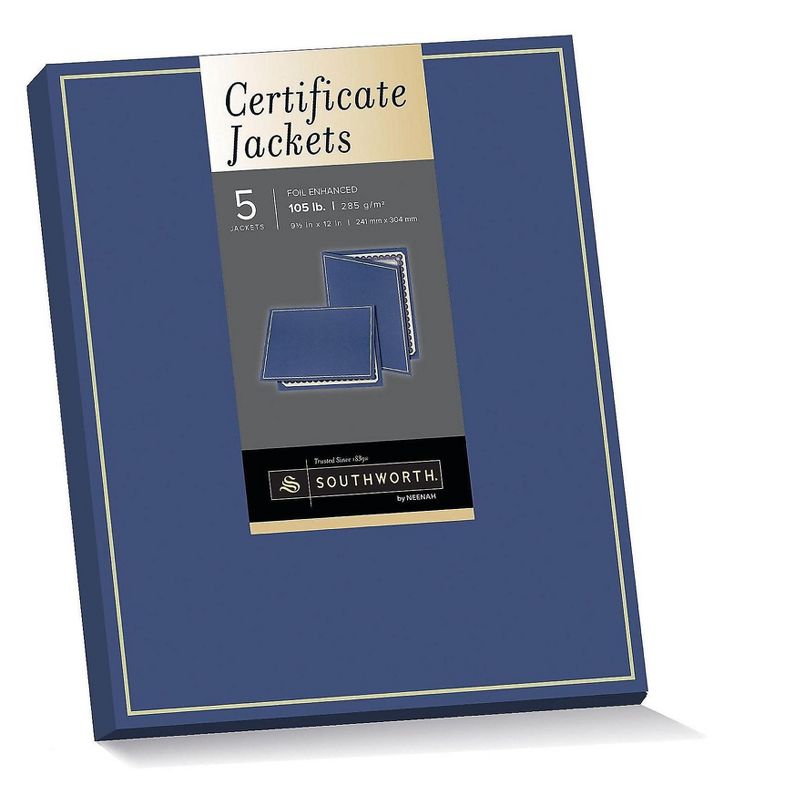 Southworth Certificate Jacket Navy w/Gold Border 88 lbs. 9-1/2 x 12 5/Pack PF6